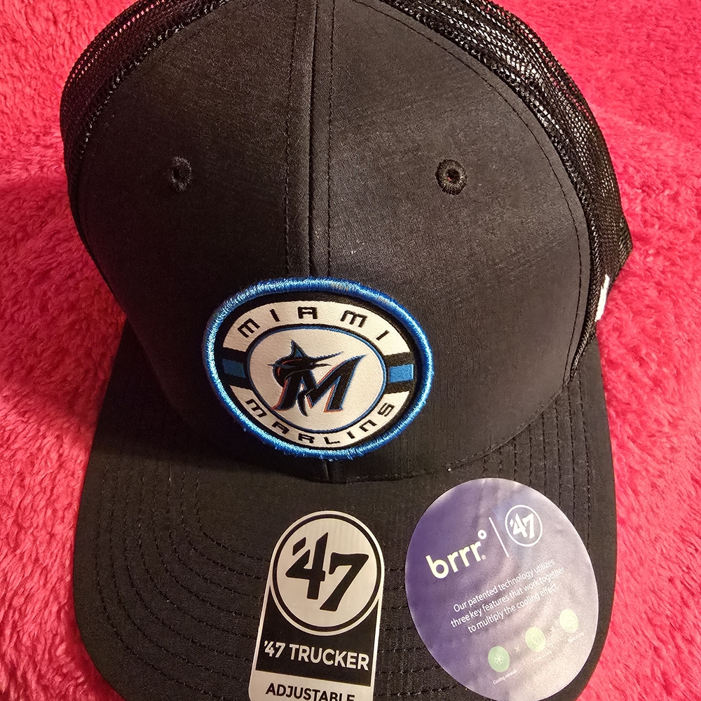 47 Miami Marlins Black and Blue Trucker Hat
